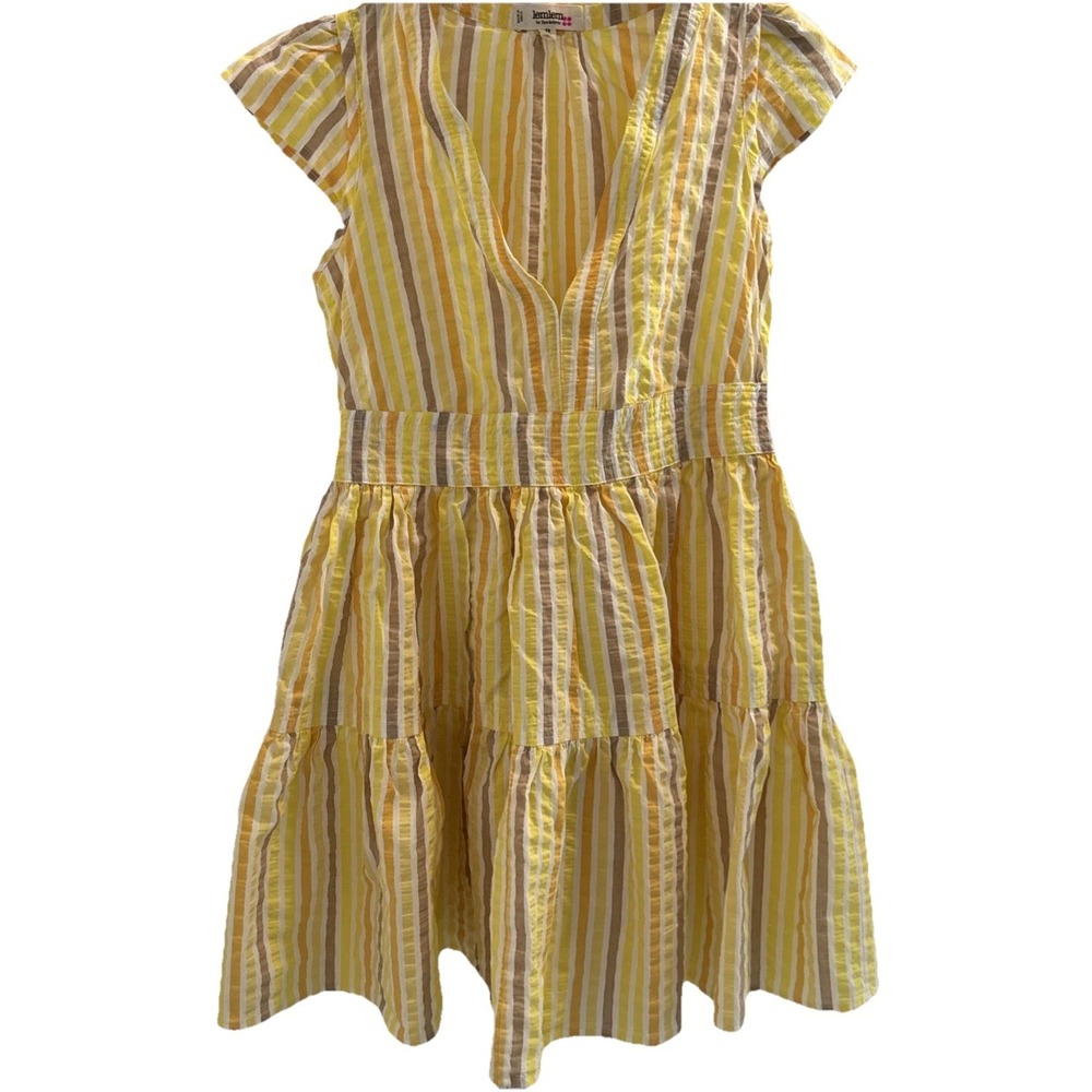 Lemlem Yellow Striped Flutter Sleeve Dress Size S Bright Cheerful Sunny Summer